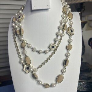 vintage Ann Taylor Gold Tone 3 Strand Enamel Statement Necklace Jeweled EUC